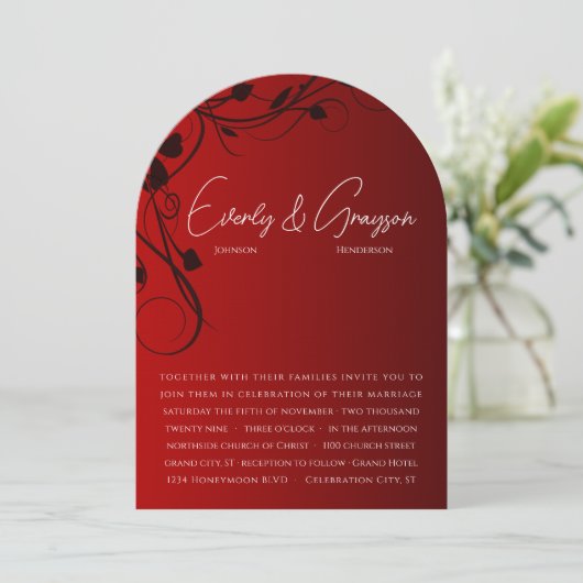 Zwarte Zwemelen op uitnodiging voor een rood huwel (Staand voorkant)