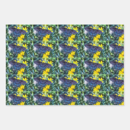 Zwarte Zwemstaart op gele bloemen Inpakpapier Vel