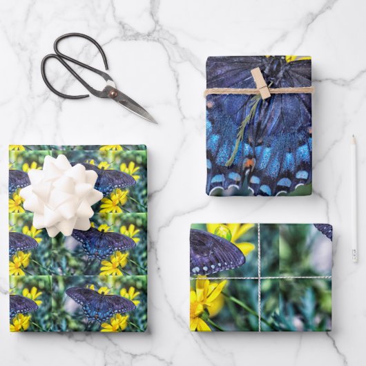 Zwarte Zwemstaart op gele bloemen Inpakpapier Vel (Voorkant)