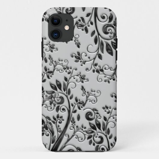 Zwarte Zwirly Floral in reliëf Case-Mate iPhone Case (Achterkant)