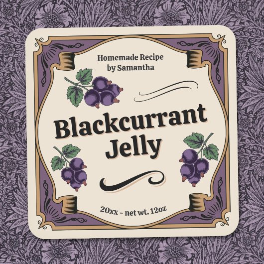 Zwartebessenjam-labelsticker in vintage-stijl vierkante sticker