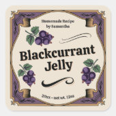 Zwartebessenjam-labelsticker in vintage-stijl vierkante sticker (Voorkant)