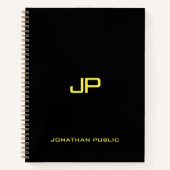 Zwartegoud monogram naam elegant sjabloon notitieboek (Voorkant)