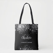 Zwartegrlitterstof monogram initiaal letters tote bag (Voorkant)