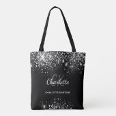 Zwartegrlitterstof monogram initiaal letters tote bag (Achterkant)