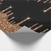 Zwartegrond glinsterende luxe druppels cadeaupapier (Hoek)