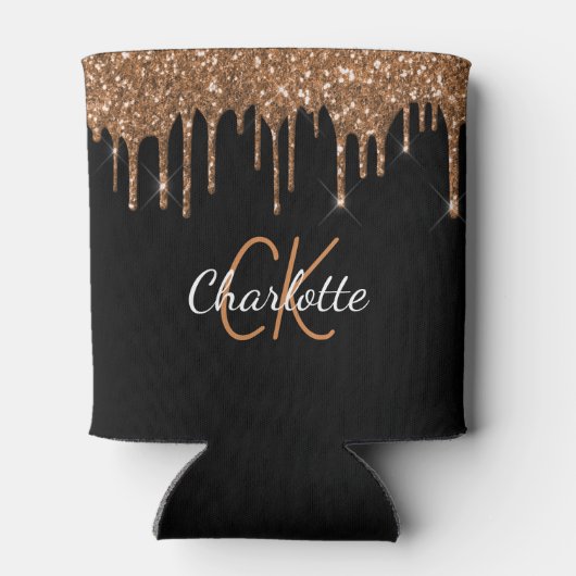 Zwartegrond glinsterende monogram glans blikjeskoeler (Achterkant)