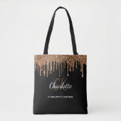 Zwartegrond glinsterende monogram initiaal tote bag (Voorkant)