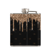 Zwartegroud glinsterende druppels monogram glans e heupfles (Achterkant)