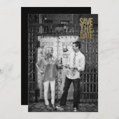 Zwartegroud glinsterende typografie om de datum te save the date (Voorkant / Achterkant)