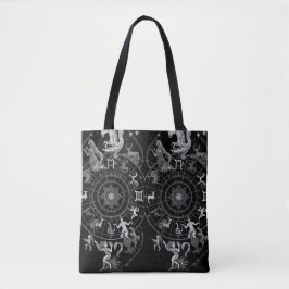 Zwartek + Witte Zodiac Astrologische Tekens op een Tote Bag