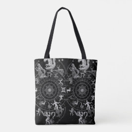 Zwartek + Witte Zodiac Astrologische Tekens op een Tote Bag