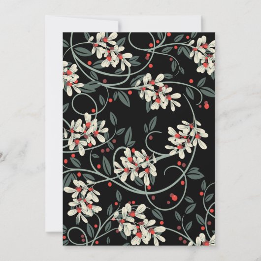 Zwartekleurig modern schrift witte bloemen winter save the date (Achterkant)