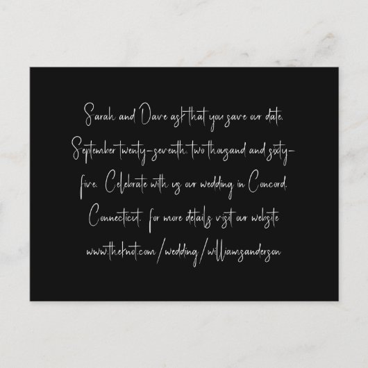 Zwartekleurige moderne scripttekst Sla onze datum Briefkaart (Voorkant)