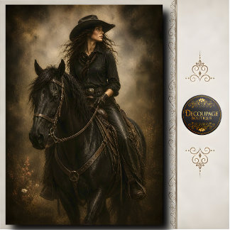Zwartekobalt Cowgirl Westers Portret Muur Kunst Tissuepapier