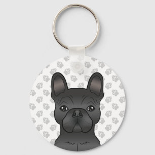 Zwartekop Franse Bulldog / Franse Cartoonhondenkop Sleutelhanger