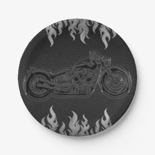 Zwarteleer Zilver Chroom Motorfiets Biker Feest Papieren Bordje
