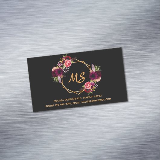 Zwartgebergte goudmonogram elegant magnetisch visitekaartje (Voorbeeld)