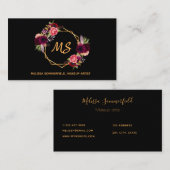 Zwartgebergte goudmonogram elegant visitekaartje (Voorkant / Achterkant)