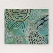 Zwartgeborene bladeren op Blauwgroen en gouden puz Legpuzzel (Horizontaal)