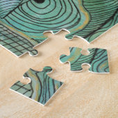 Zwartgeborene bladeren op Blauwgroen en gouden puz Legpuzzel (Zijkant)