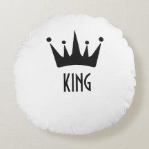 Zwartgekleurde kroonkoning tekst ronde kussen