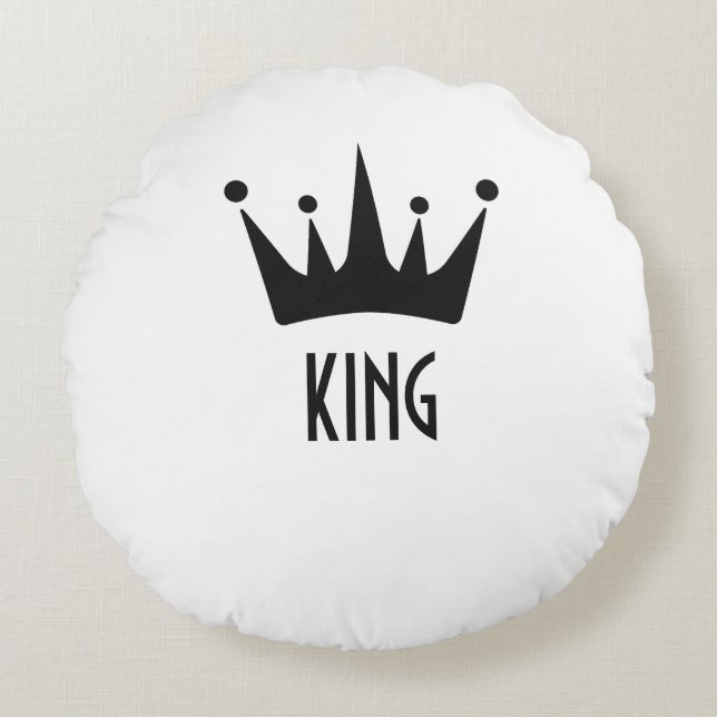 Zwartgekleurde kroonkoning tekst ronde kussen (Voorkant)