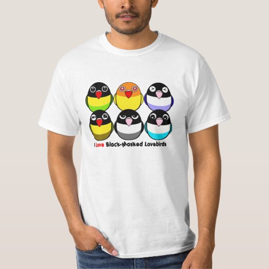Zwartgemaskerde vedervogels t-shirt (Voorkant)