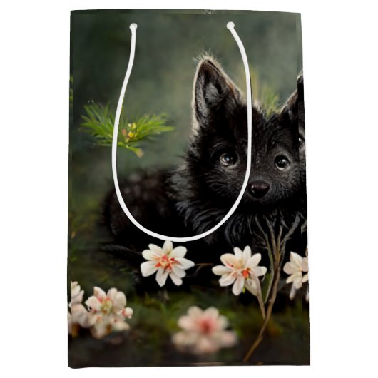 Zwarthandige puppy cadeau medium cadeauzakje (Voorkant)