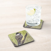 Zwartkapotte Chickadee Bird - acrylschilderij. Bier Onderzetter (Rechterzijde)