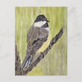 Zwartkapotte Chickadee Bird - acrylschilderij. Briefkaart