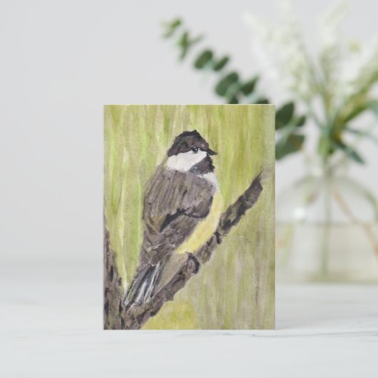 Zwartkapotte Chickadee Bird - acrylschilderij. Briefkaart (Staand voorkant)