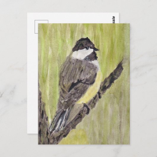 Zwartkapotte Chickadee Bird - acrylschilderij. Briefkaart (Voorkant / Achterkant)
