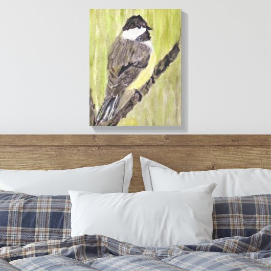 Zwartkapotte Chickadee Bird - acrylschilderij. Canvas Afdruk (Insitu (Slaapkamer))