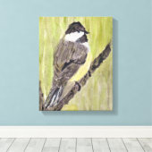 Zwartkapotte Chickadee Bird - acrylschilderij. Canvas Afdruk (Insitu (Houten vloer))