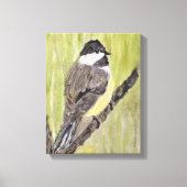 Zwartkapotte Chickadee Bird - acrylschilderij. Canvas Afdruk (Voorkant)