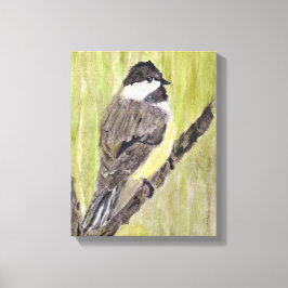 Zwartkapotte Chickadee Bird - acrylschilderij. Canvas Afdruk