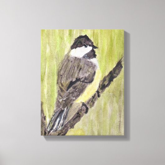 Zwartkapotte Chickadee Bird - acrylschilderij. Canvas Afdruk (Voorkant)