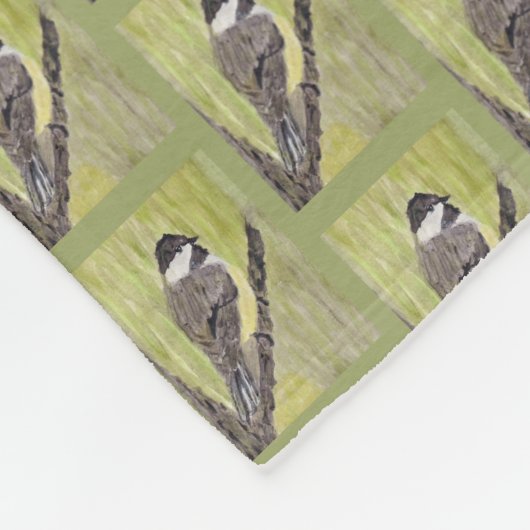Zwartkapotte Chickadee Bird - acrylschilderij. Fleece Deken (Hoek)