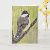 Zwartkapotte Chickadee Bird - acrylschilderij. Kaart (Gele Bloem)