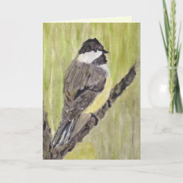 Zwartkapotte Chickadee Bird - acrylschilderij. Kaart