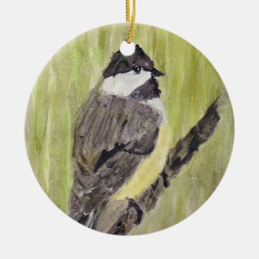 Zwartkapotte Chickadee Bird - acrylschilderij. Keramisch Ornament (Voorkant)