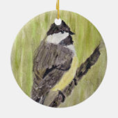 Zwartkapotte Chickadee Bird - acrylschilderij. Keramisch Ornament (Achterkant)