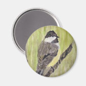 Zwartkapotte Chickadee Bird - acrylschilderij. Magneet (Voorkant / Achterkant)