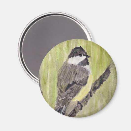 Zwartkapotte Chickadee Bird - acrylschilderij. Magneet (Voorkant / Achterkant)