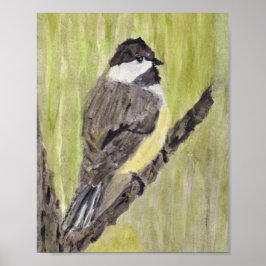 Zwartkapotte Chickadee Bird - acrylschilderij. Poster