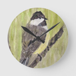 Zwartkapotte Chickadee Bird - acrylschilderij. Ronde Klok