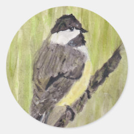 Zwartkapotte Chickadee Bird - acrylschilderij. Ronde Sticker