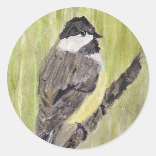 Zwartkapotte Chickadee Bird - acrylschilderij. Ronde Sticker (Voorkant)