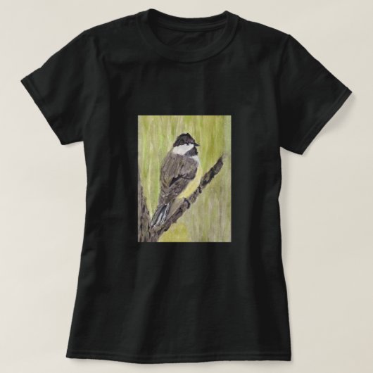 Zwartkapotte Chickadee Bird - acrylschilderij. T- T-shirt (Design voorkant)